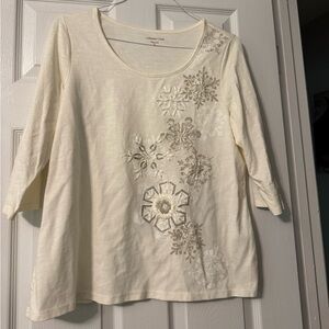 Coldwater Creek XL Cream Embroidered Women's Top